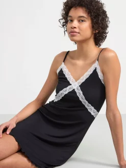 Nattplagg>Lindex Ribbat Nattlinne Black