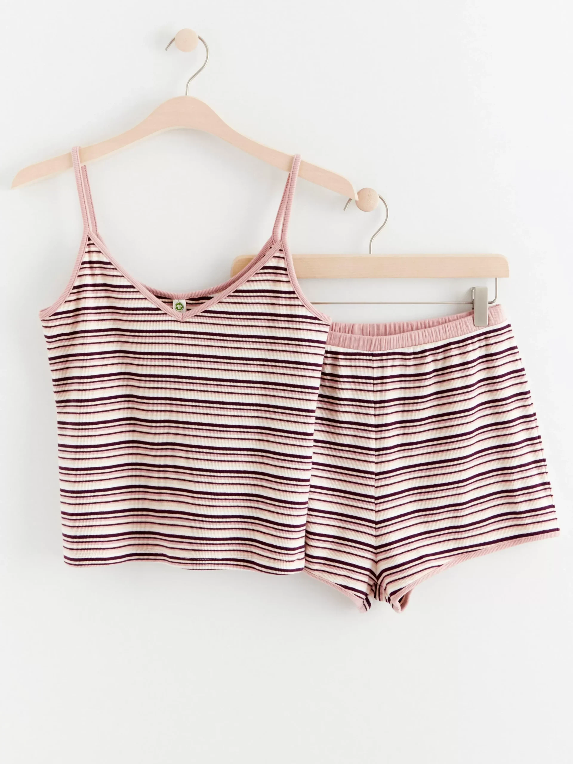 Nattplagg>Lindex Ribbat Pyjamasset Med Linne Och Shorts Dusty Pink