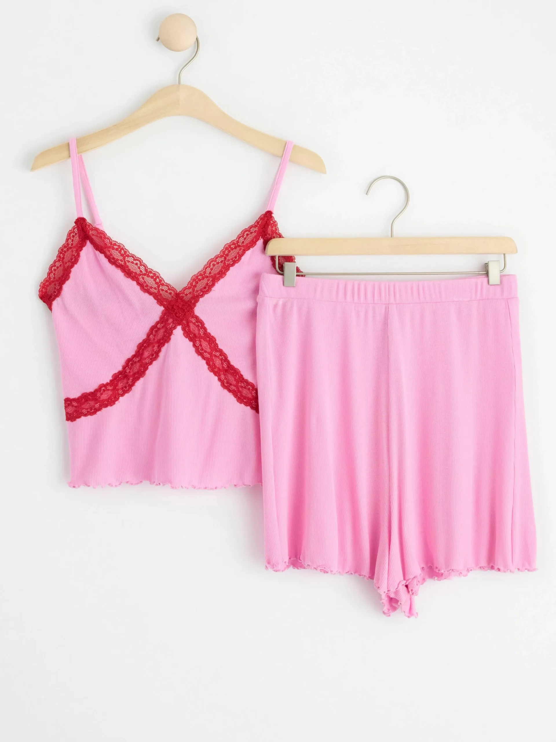 Nattplagg>Lindex Ribbat Set Med Linne Och Shorts Light Pink