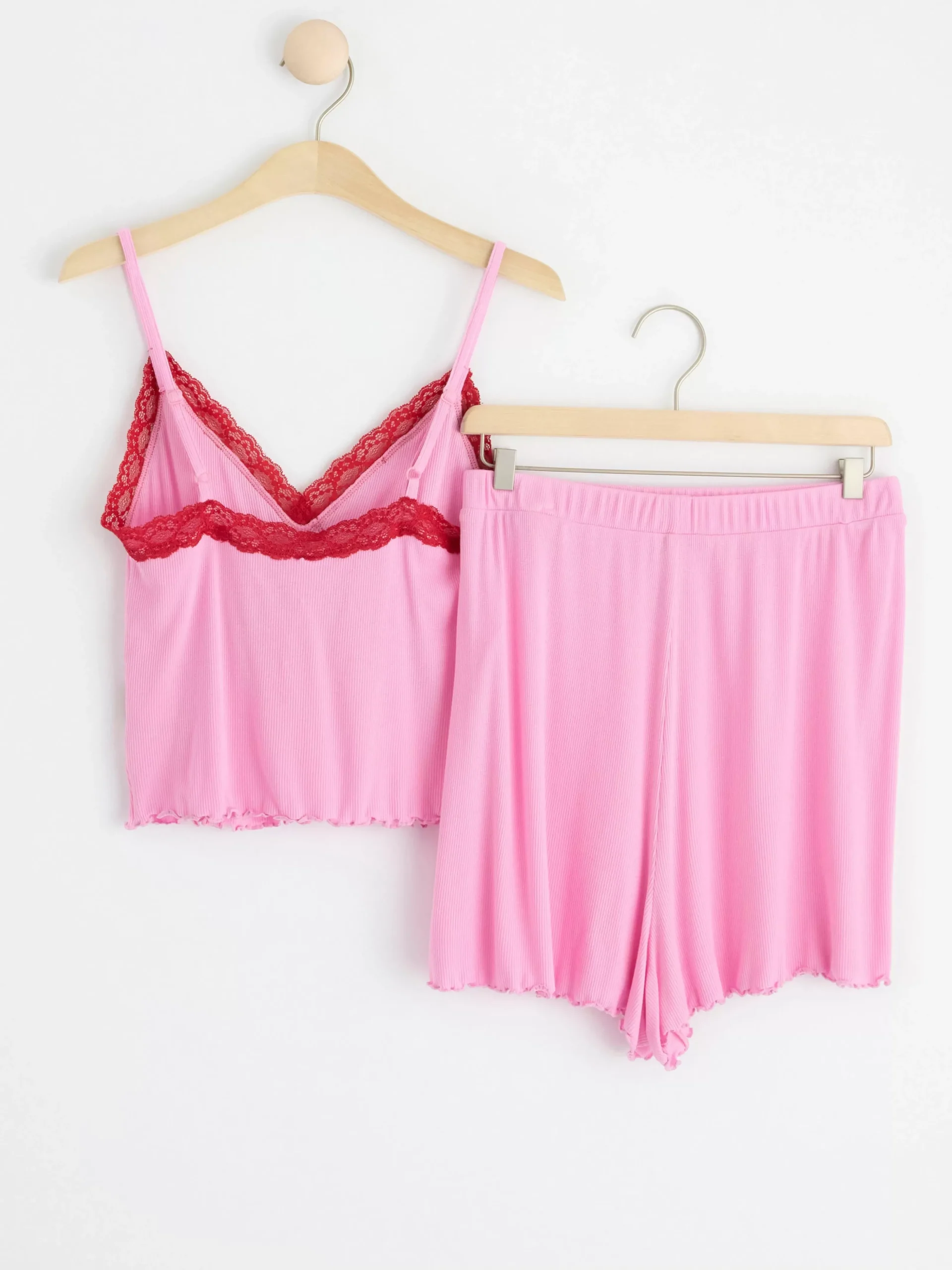 Nattplagg>Lindex Ribbat Set Med Linne Och Shorts Light Pink