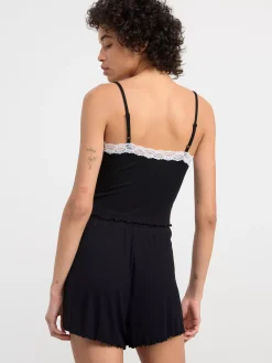 Nattplagg>Lindex Ribbat Set Med Linne Och Shorts Black