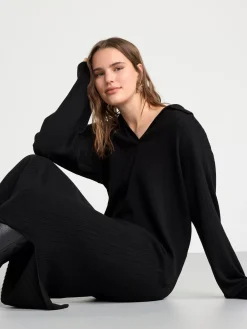Klänningar>Lindex Ribbstickad Klanning Med Krage Black