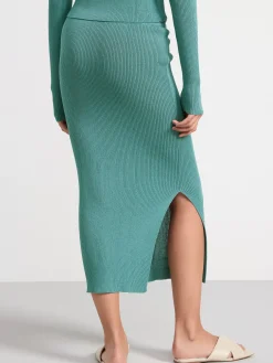 Kjolar>Lindex Ribbstickad Midikjol Turquoise