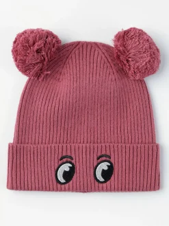 Accessoarer>Lindex Ribbstickad Mossa Med Tofsar Dark Dusty Pink