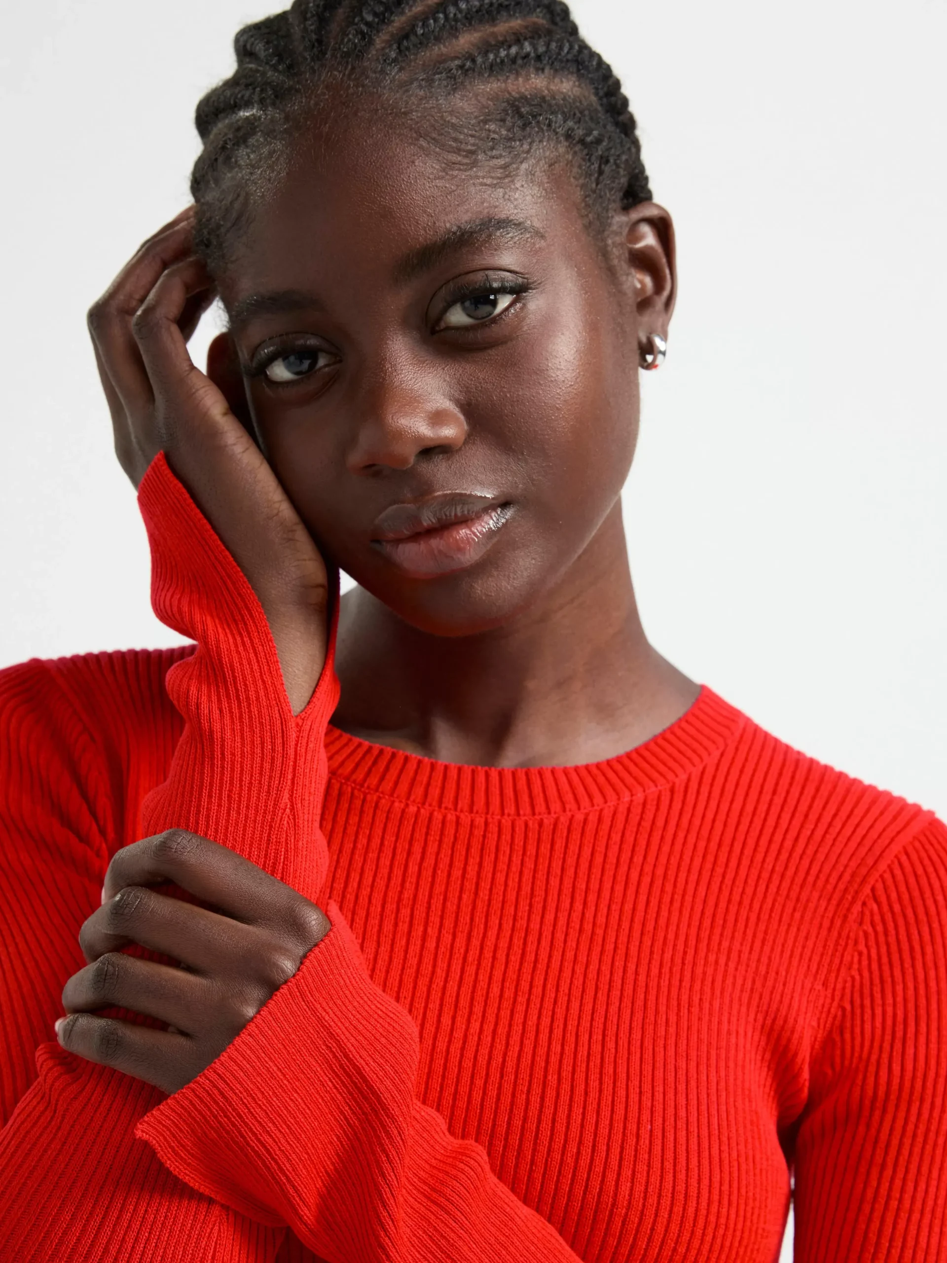 Tröjor & Cardigans>Lindex Ribbstickad Topp Med Lang Arm Red