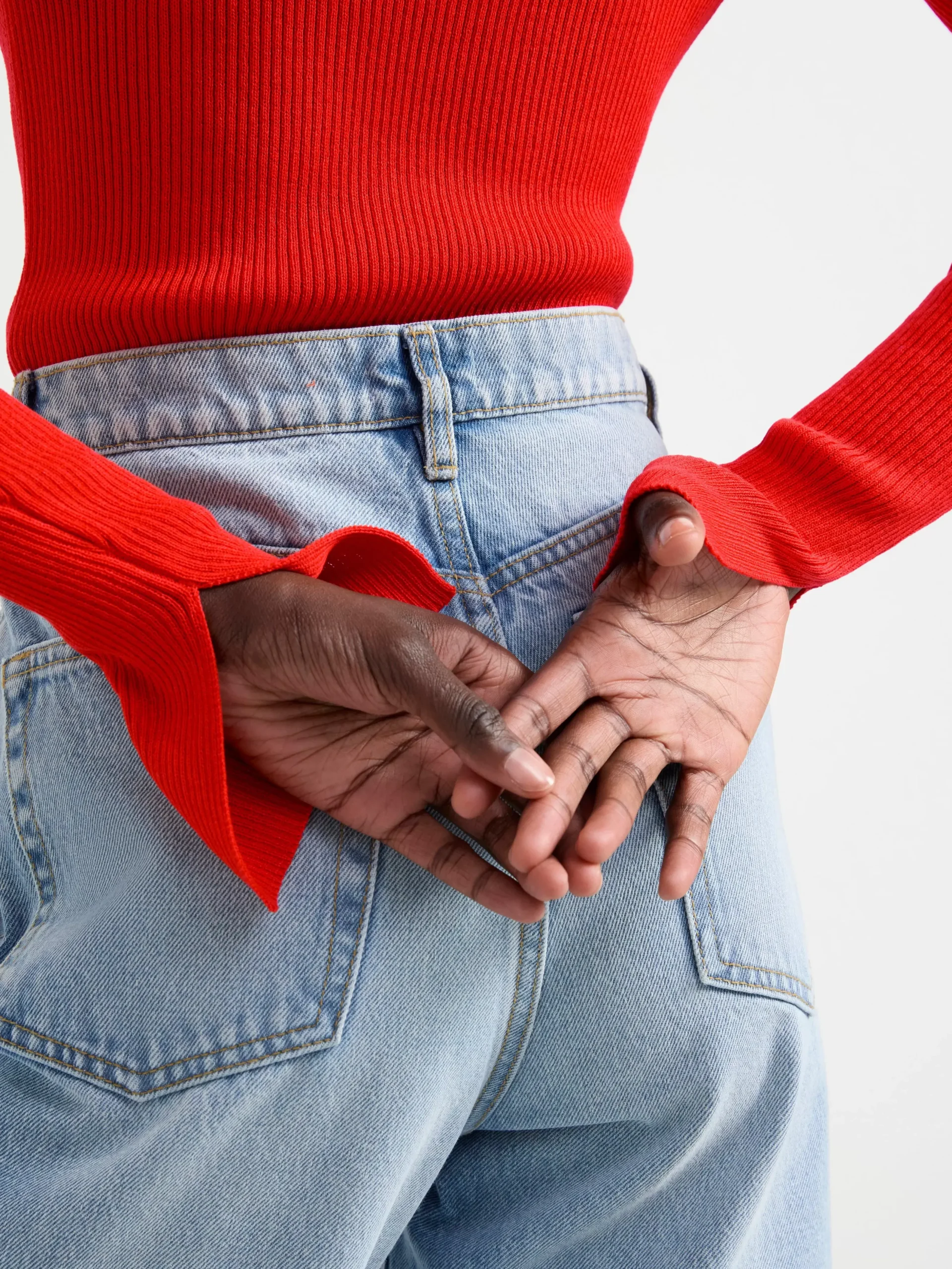 Tröjor & Cardigans>Lindex Ribbstickad Topp Med Lang Arm Red