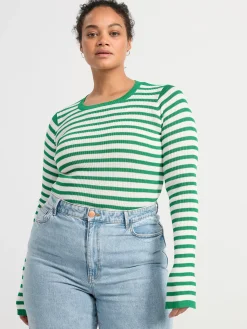 Tröjor & Cardigans>Lindex Ribbstickad Topp Med Lang Arm Green