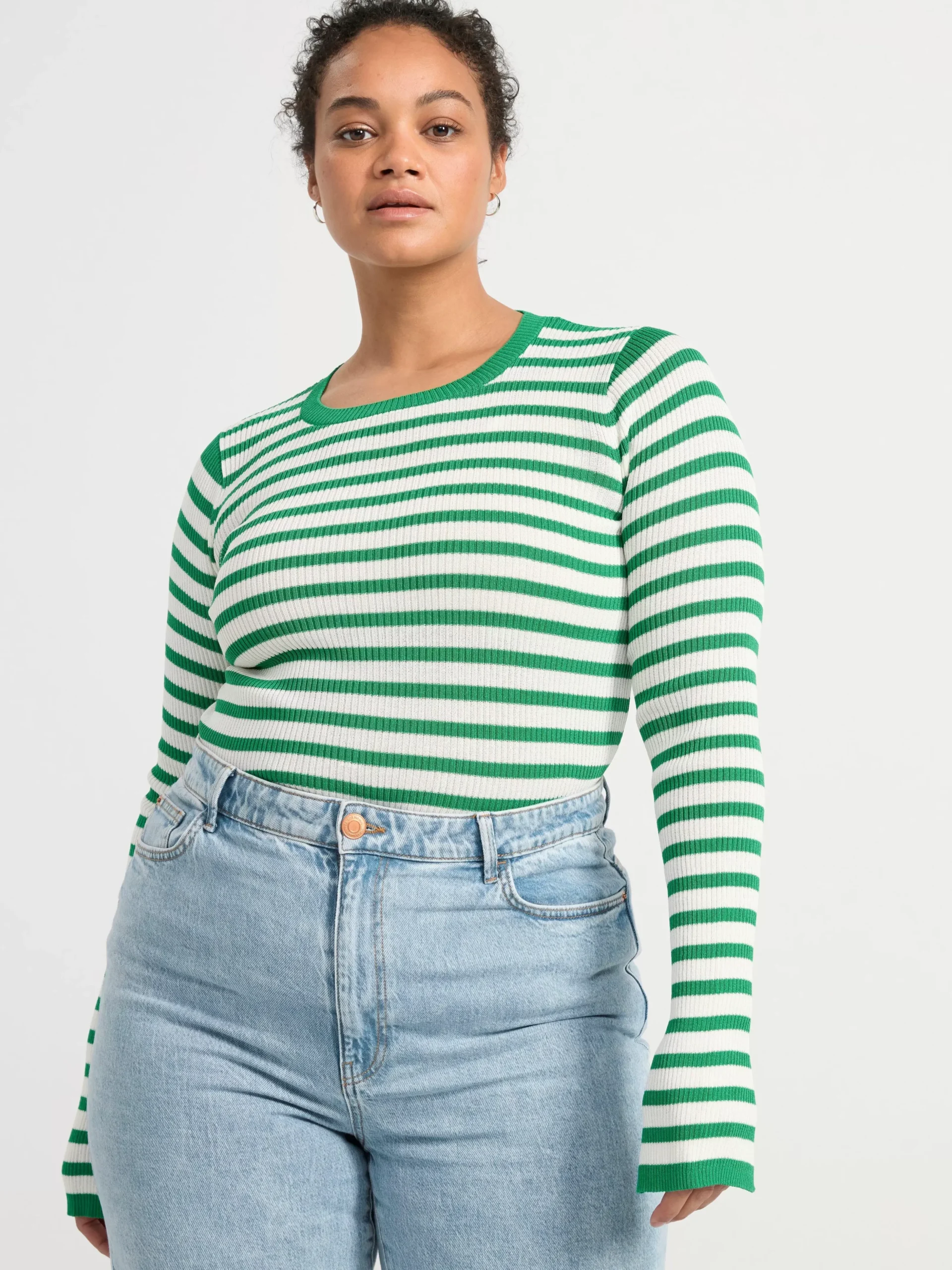 Tröjor & Cardigans>Lindex Ribbstickad Topp Med Lang Arm Green