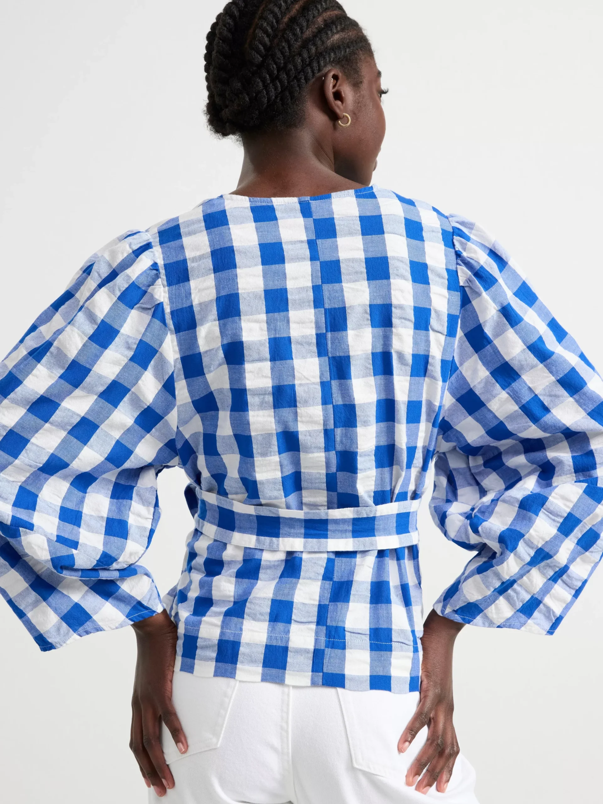 Blusar & Skjortor>Lindex Rutig Blus Med Vid Arm Blue