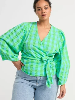 Blusar & Skjortor>Lindex Rutig Blus Med Vid Arm Light Turquoise