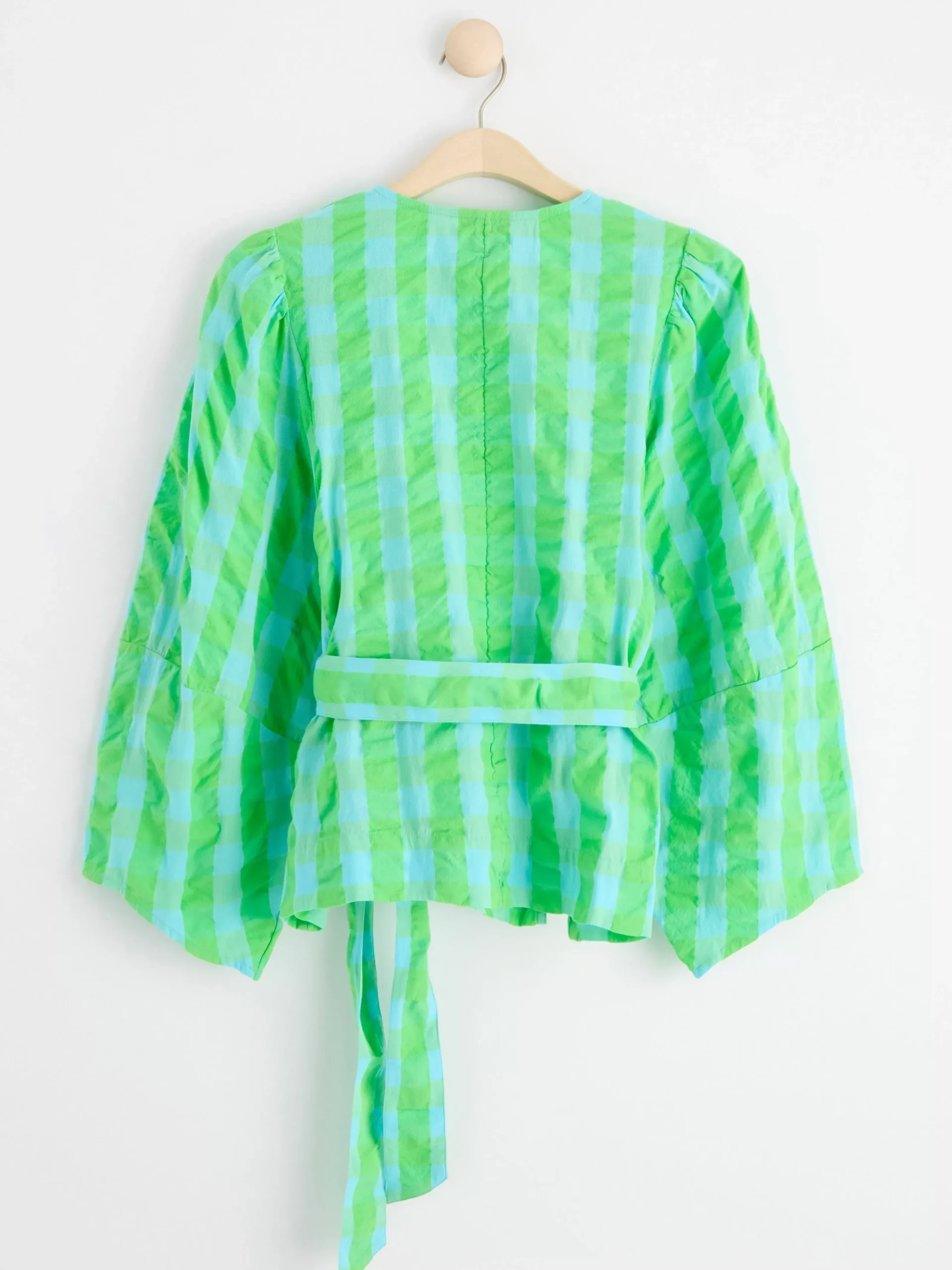 Blusar & Skjortor>Lindex Rutig Blus Med Vid Arm Light Turquoise