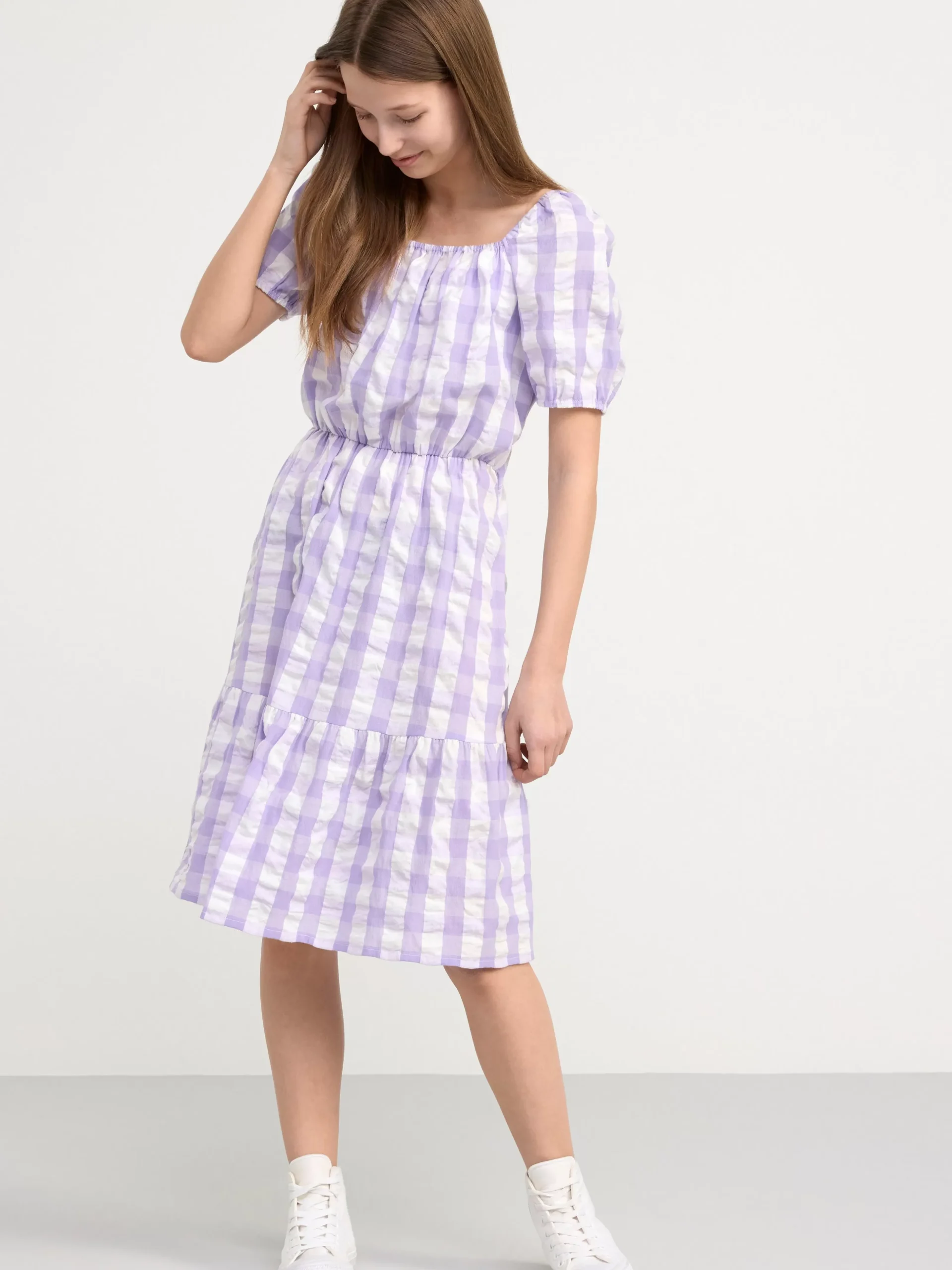 Klänningar>Lindex Rutig Bomullsklanning Med Oppen Ryggdel Light Lilac