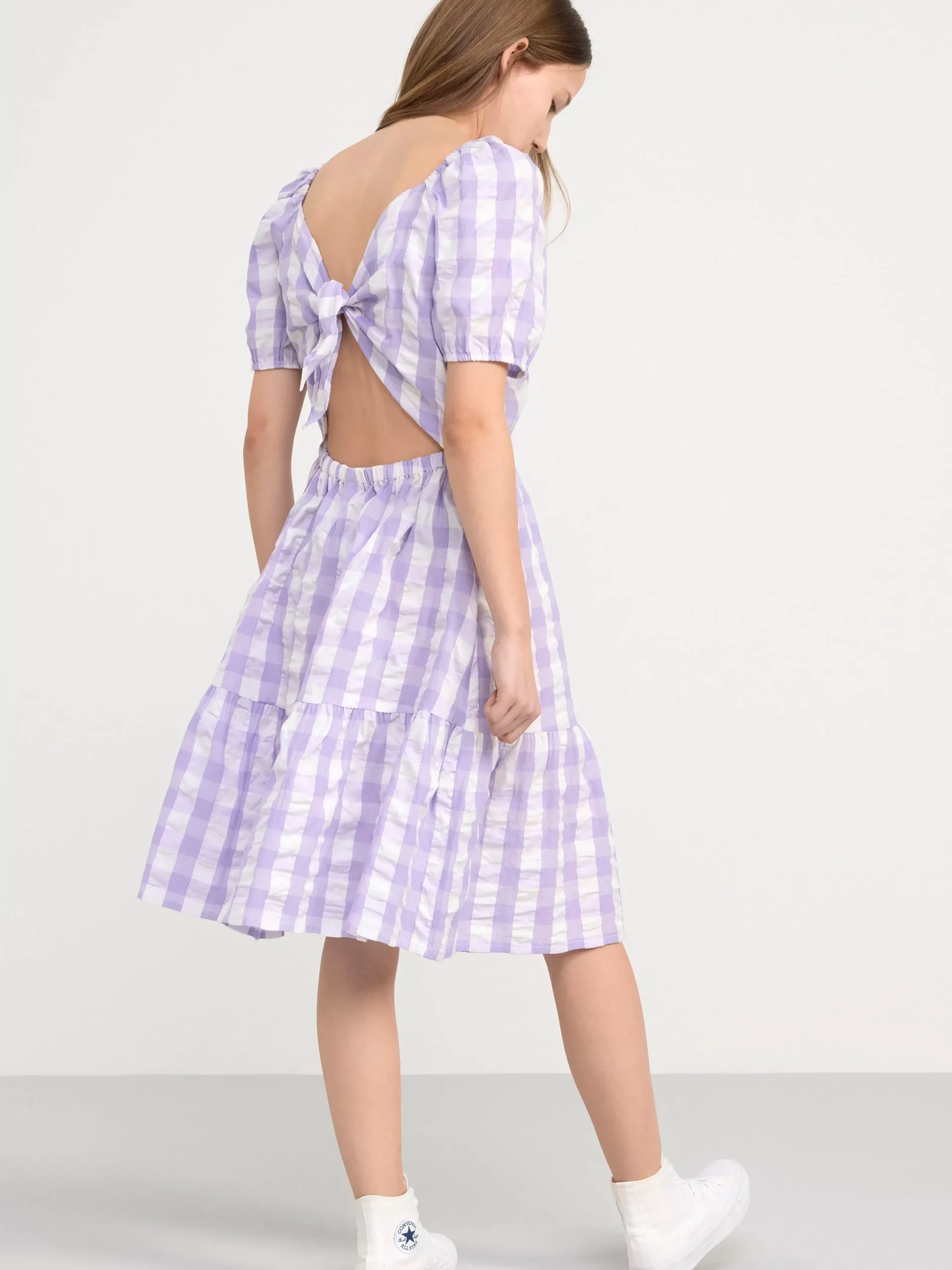 Klänningar>Lindex Rutig Bomullsklanning Med Oppen Ryggdel Light Lilac
