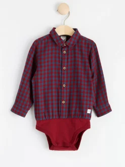 Bodies>Lindex Rutig Langarmad Body Med Skjorta Dark Dusty Red
