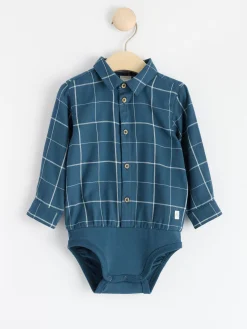 Bodies>Lindex Rutig Langarmad Body Med Skjorta Dark Blue