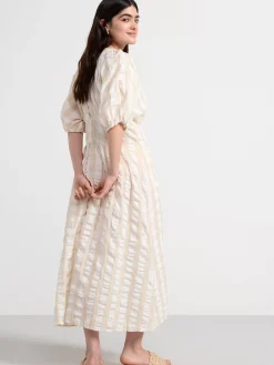 Klänningar>Lindex Rutig Midiklanning I Backebolja Light Beige