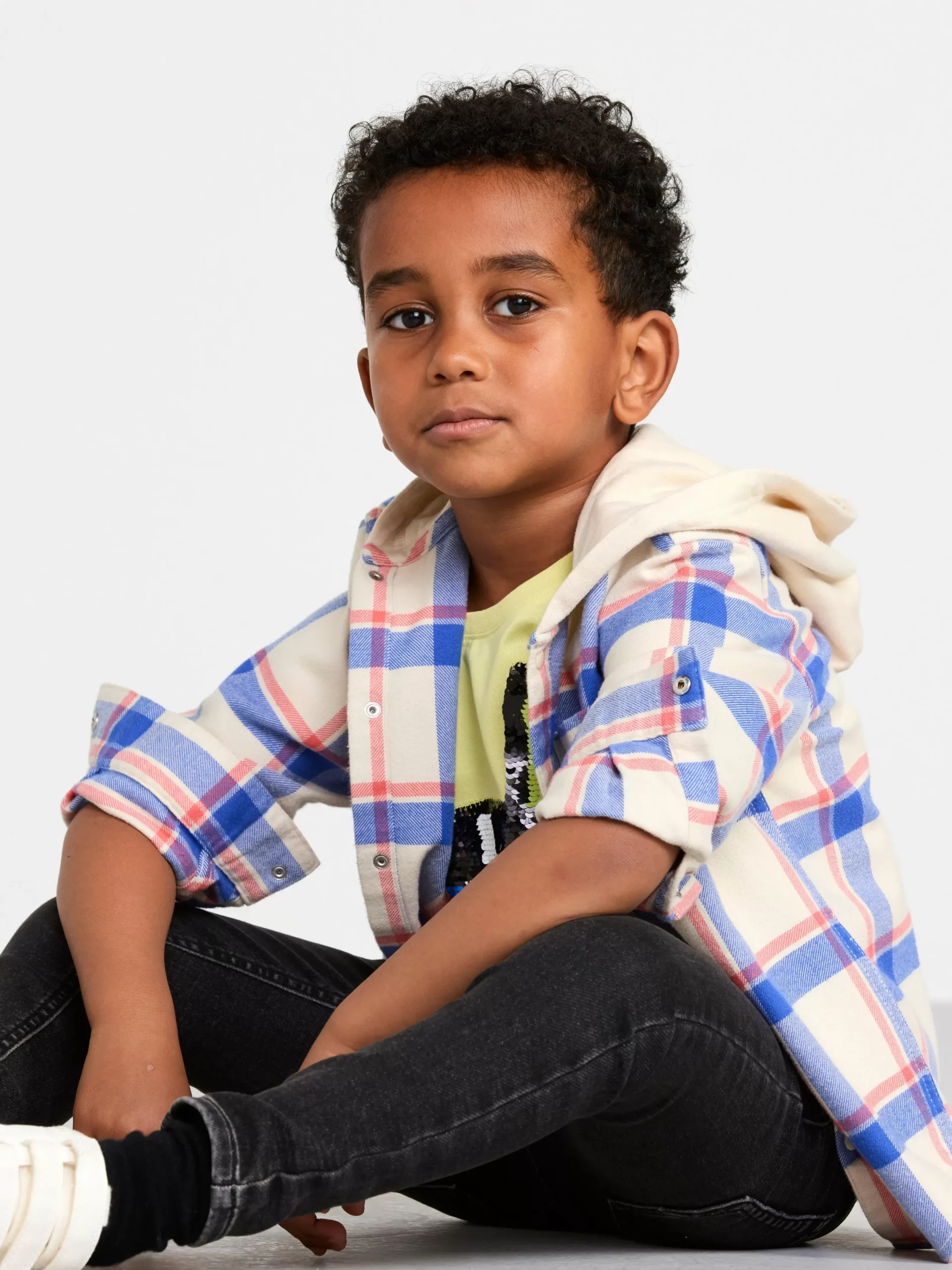 Tröjor & Cardigans>Lindex Rutig Overshirt Med Huva Light Beige