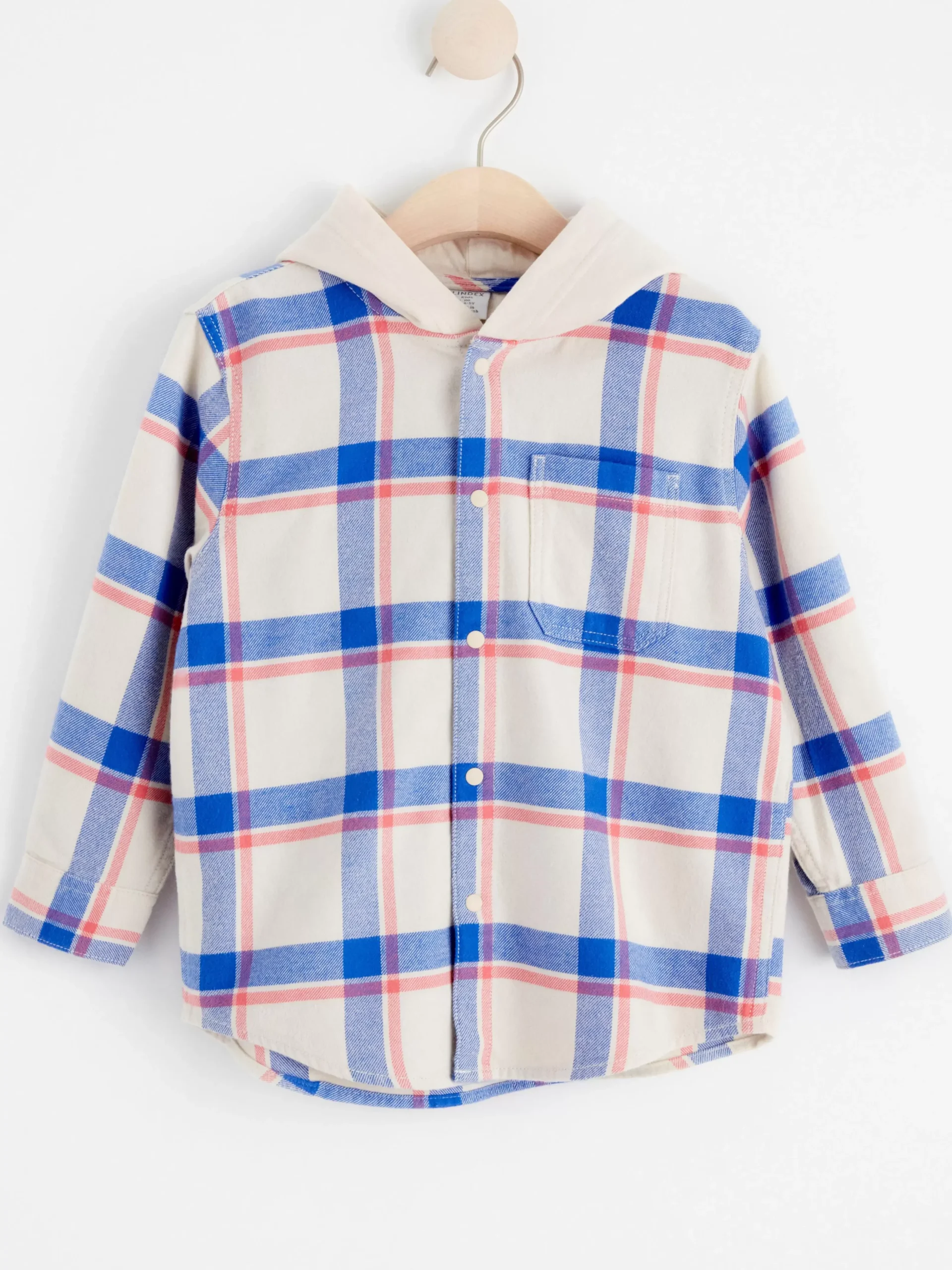 Tröjor & Cardigans>Lindex Rutig Overshirt Med Huva Light Beige
