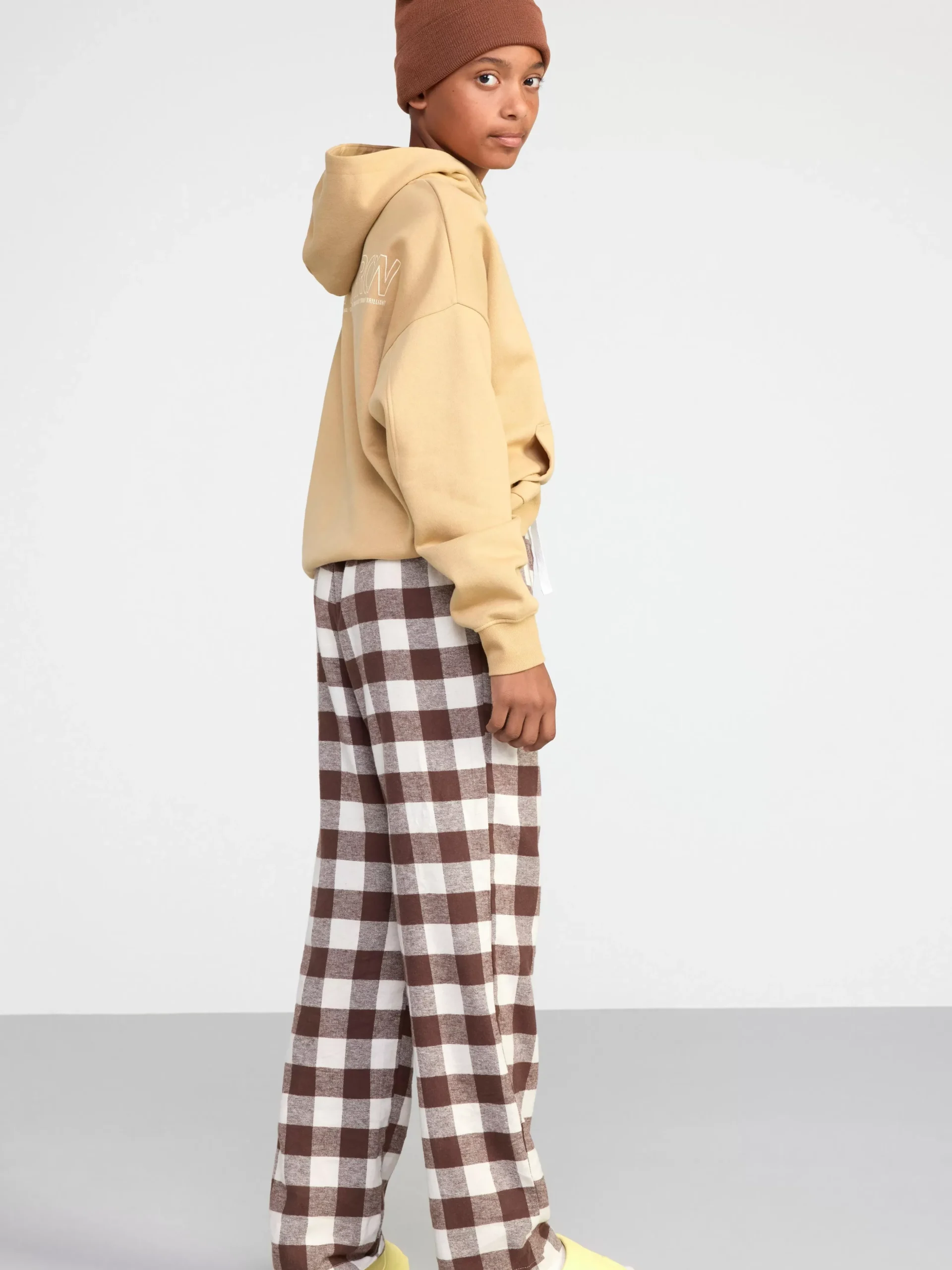 Byxor & Leggings>Lindex Rutig Pyjamasbyxa I Flanell Dark Dusty Brown