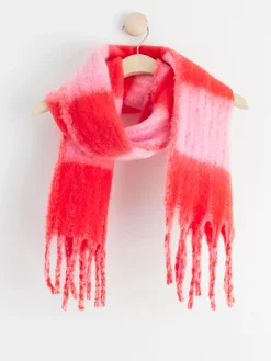 Accessoarer>Lindex Rutig Scarf Med Fransar Red