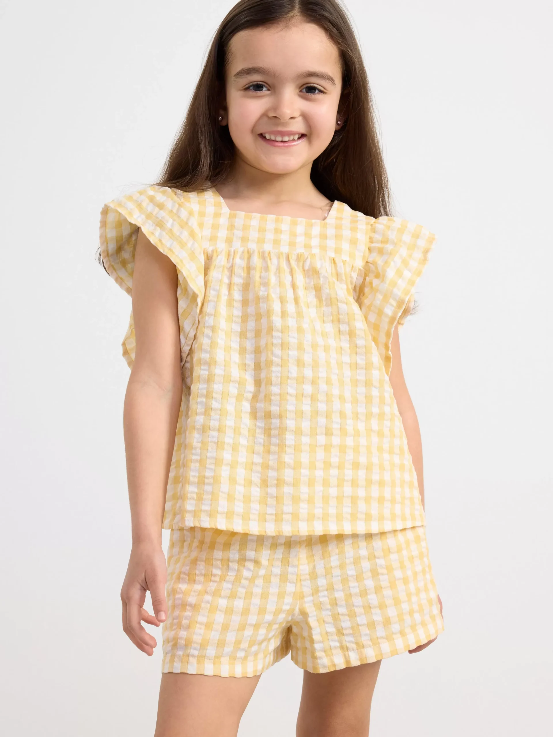 Toppar & T-Shirts>Lindex Rutig Topp I Backebolja Light Dusty Yellow