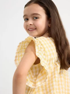 Toppar & T-Shirts>Lindex Rutig Topp I Backebolja Light Dusty Yellow