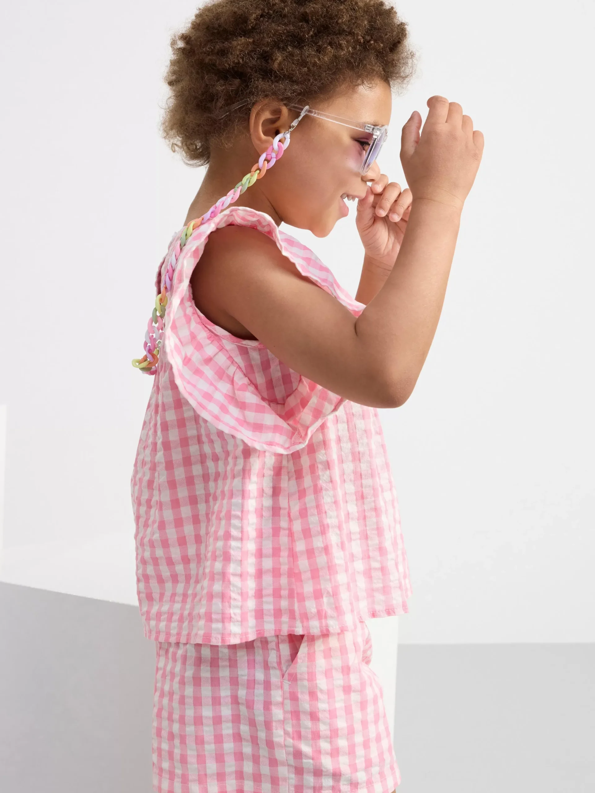 Toppar & T-Shirts>Lindex Rutig Topp I Backebolja Pink