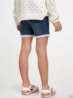 Byxor & Leggings>Lindex Sara Slim Jeansshorts Med Normalhog Midja Och Spets Denim