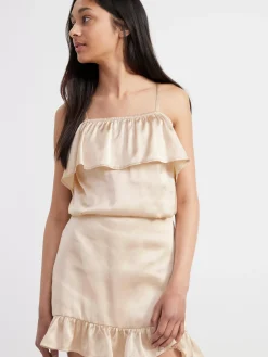 Toppar & T-Shirts>Lindex Satinblus Med Volang Light Beige