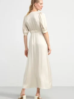 Klänningar>Lindex Satinklanning Med Kort Puffarm Och Knappar Light Beige