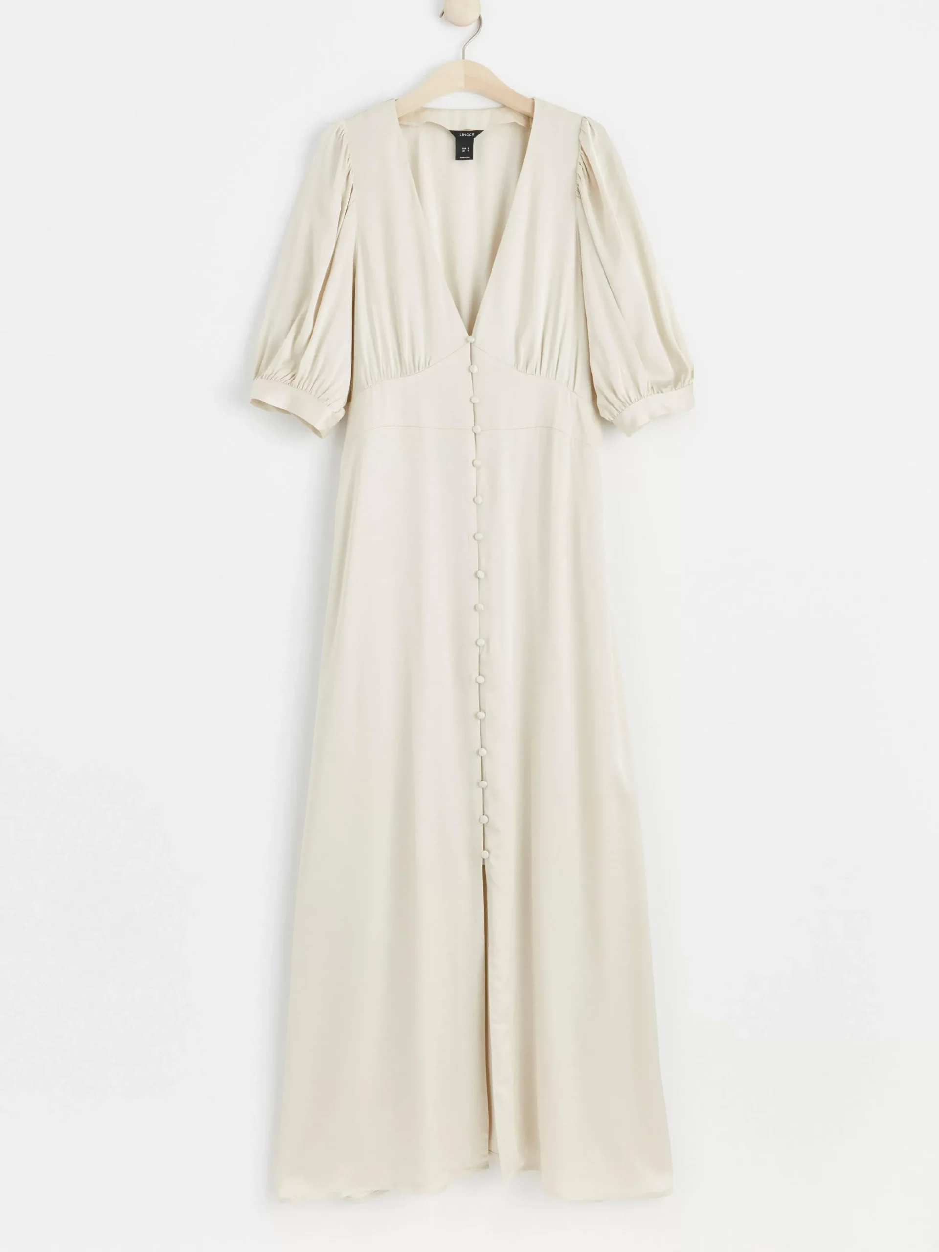Klänningar>Lindex Satinklanning Med Kort Puffarm Och Knappar Light Beige