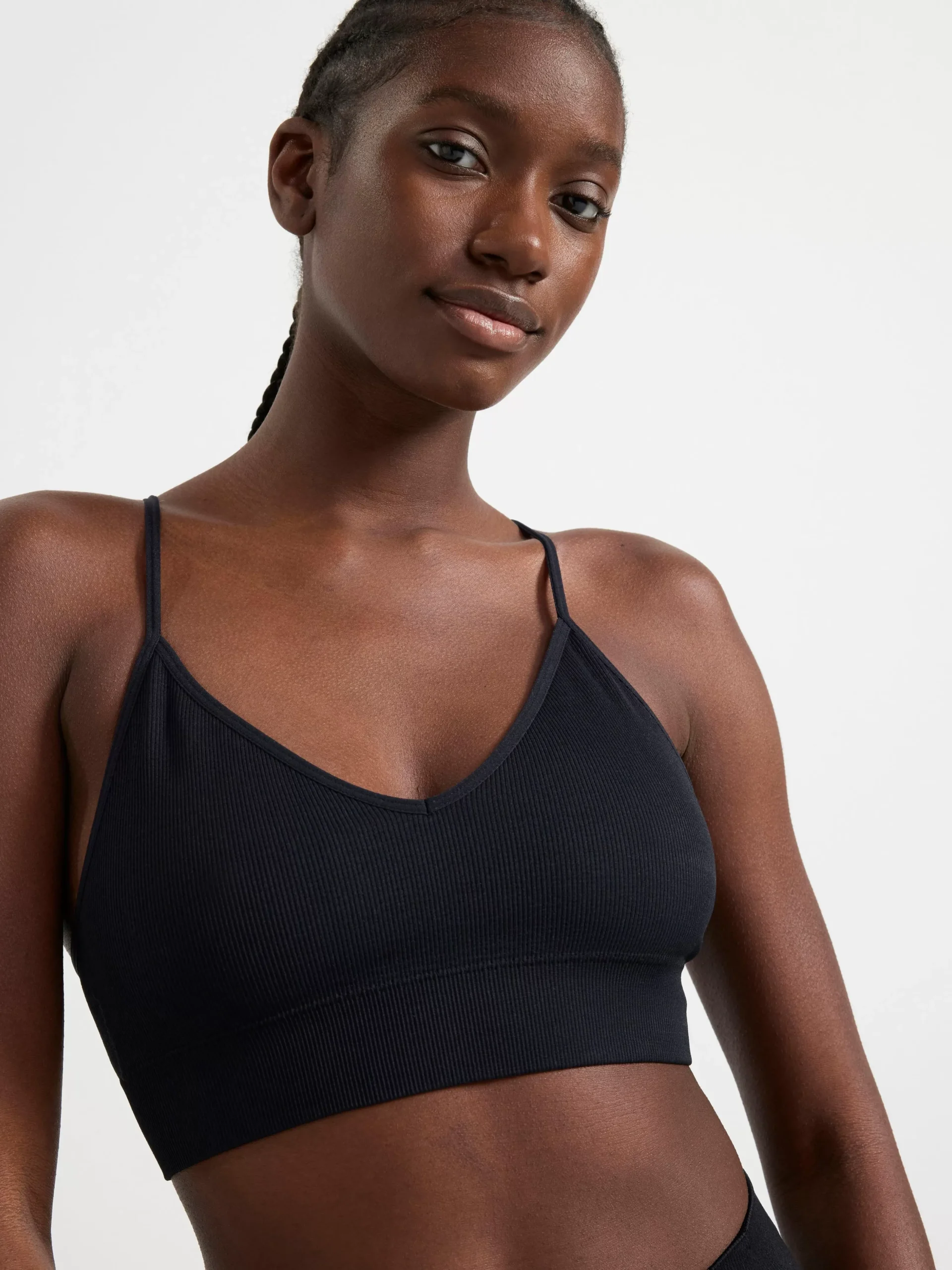 Bh>Lindex Seamless Ribbad V-Ringad Soft-Bh Black