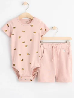 Set>Lindex Set Med Kortarmad Body Och Shorts Light Dusty Pink