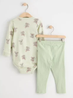 Set>Lindex Set Med Langarmad Body Och Leggings Light Green