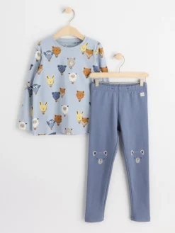 Set>Lindex Set Med Langarmad Topp Och Leggings Light Dusty Blue