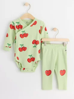 Set>Lindex Set Med Omlottbody Och Leggings Light Green
