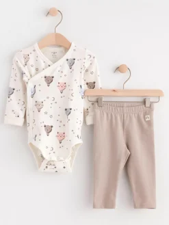 Nyfodd>Lindex Set Med Omlottbody Och Leggings Light Dusty White