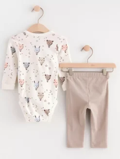 Nyfodd>Lindex Set Med Omlottbody Och Leggings Light Dusty White