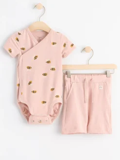 Set>Lindex Set Med Omlottbody Och Shorts Light Dusty Pink