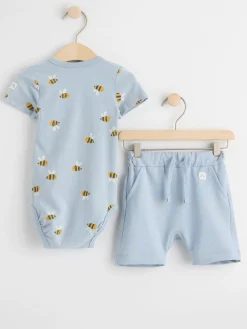 Set>Lindex Set Med Omlottbody Och Shorts Light Dusty Blue