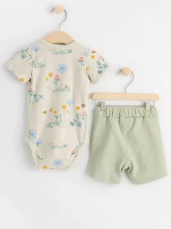 Bodies>Lindex Set Med Omlottbody Och Shorts Light Green