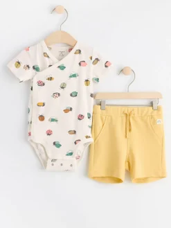 Bodies>Lindex Set Med Omlottbody Och Shorts Light Dusty White