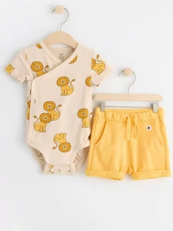 Set>Lindex Set Med Omlottbody Och Shorts Light Dusty Yellow