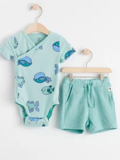Set>Lindex Set Med Omlottbody Och Shorts Light Dusty Turquoise