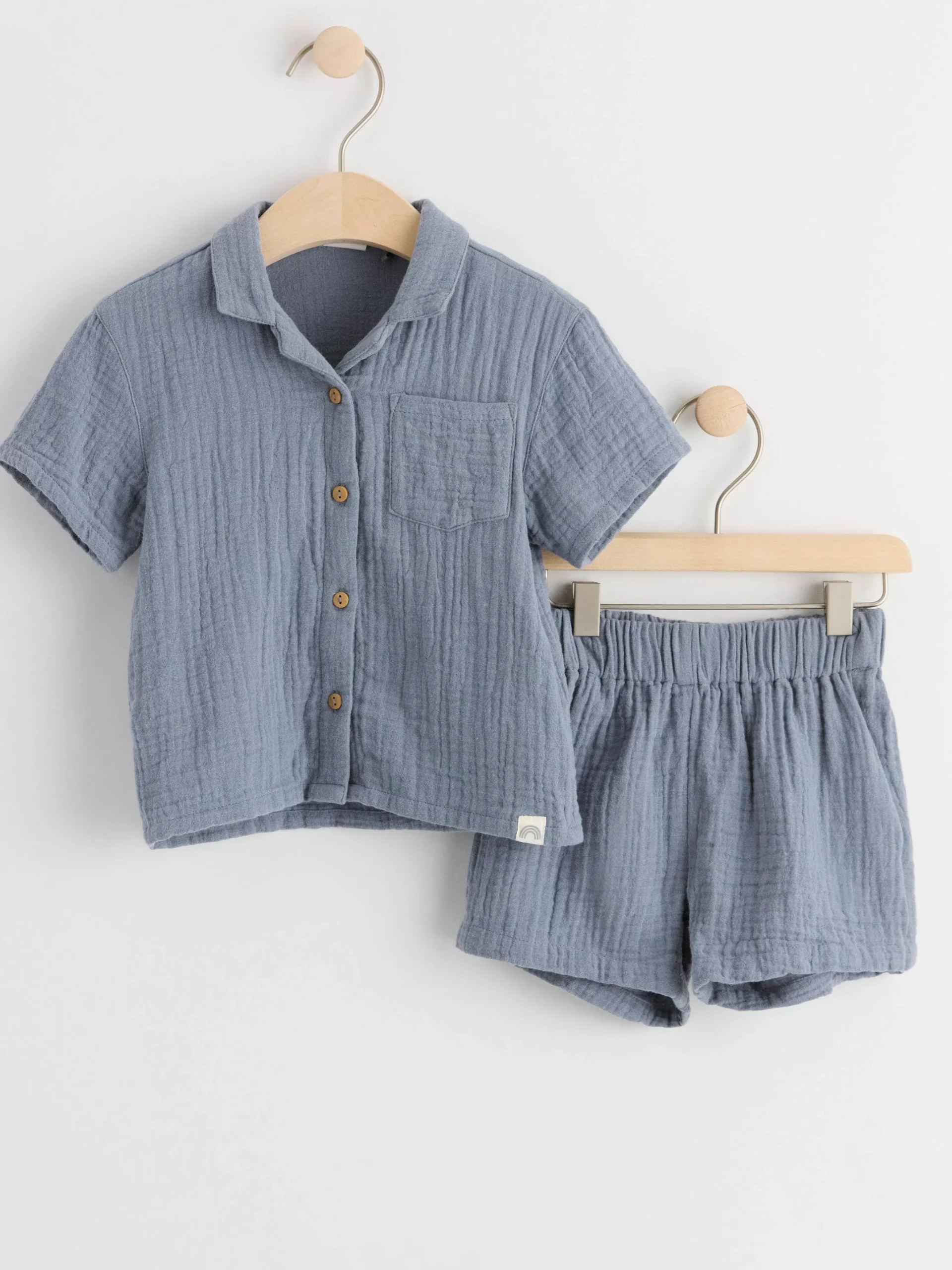 Flerpack>Lindex Set Med Skjorta Och Shorts I Krinklad Bomull Dark Dusty Blue
