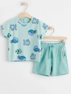 Set>Lindex Set Med Topp Och Frotteshorts Light Dusty Turquoise
