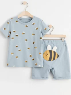 Set>Lindex Set Med T-Shirt Och Shorts Med Humlor Light Dusty Blue