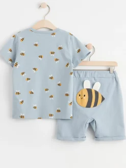 Set>Lindex Set Med T-Shirt Och Shorts Med Humlor Light Dusty Blue