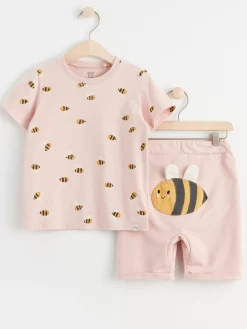 Set>Lindex Set Med T-Shirt Och Shorts Med Humlor Light Dusty Pink