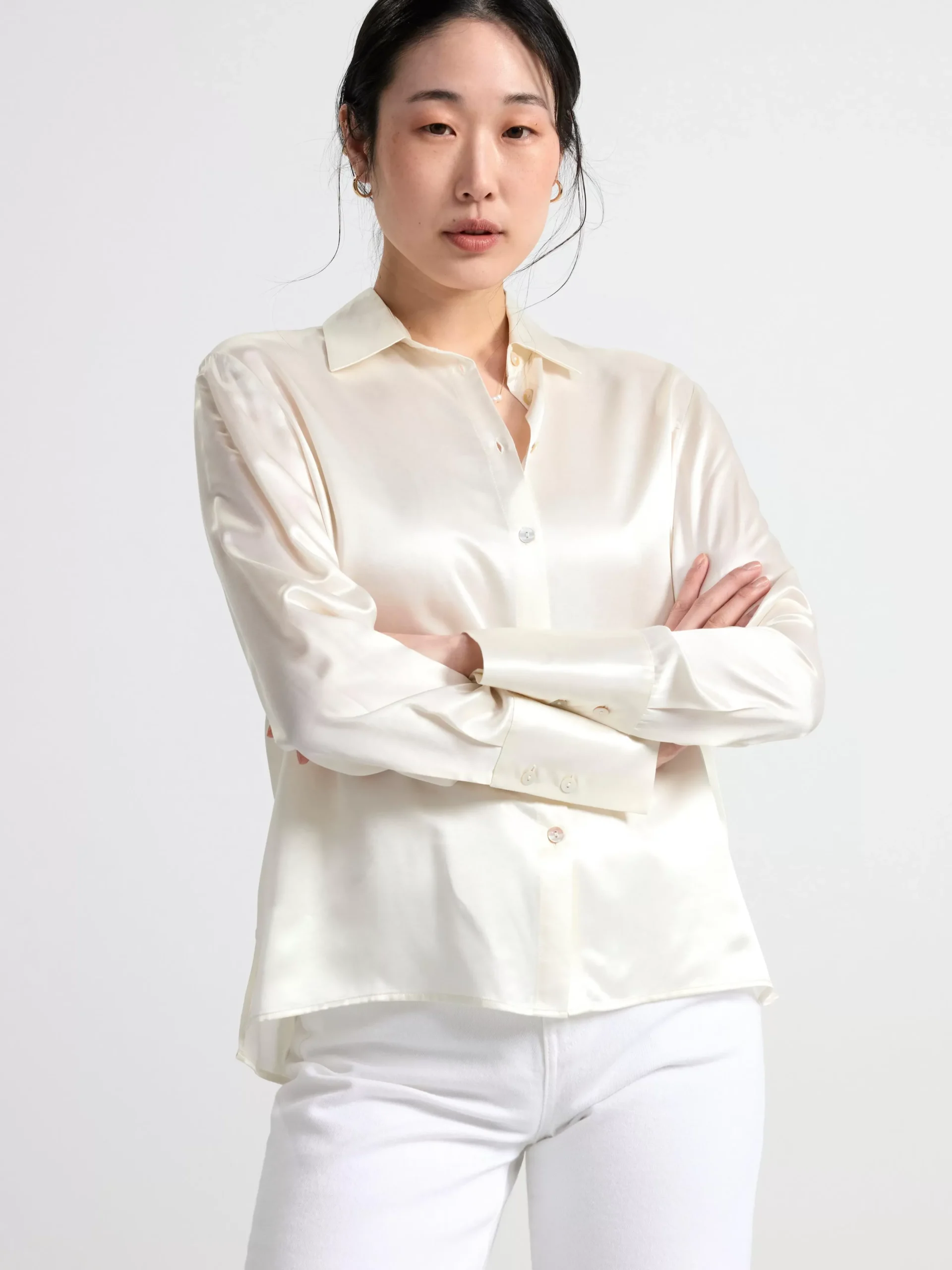 Blusar & Skjortor>Lindex Skjorta I Sidenblandning Light White